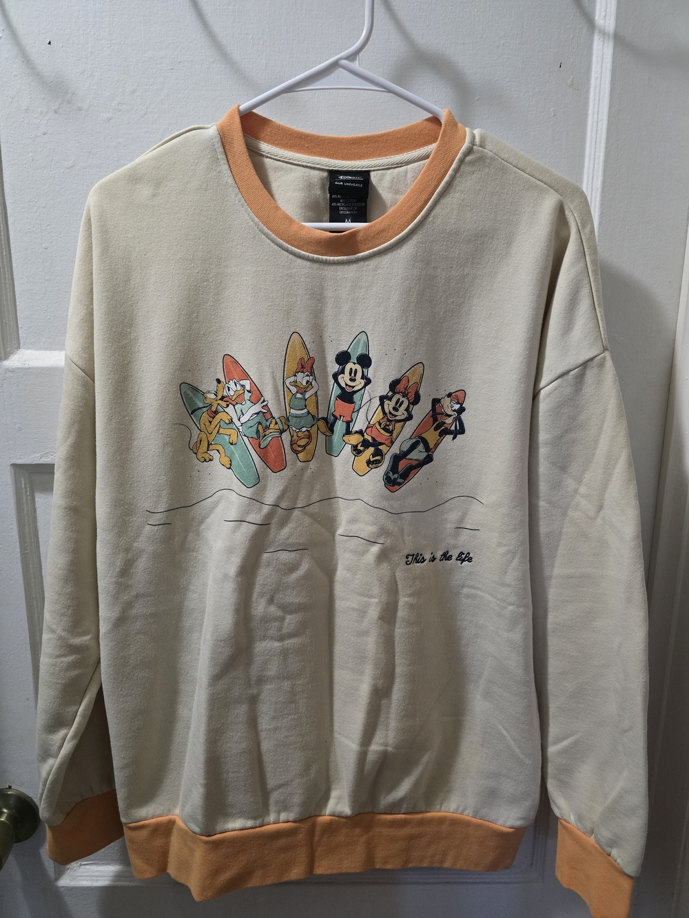 Disney Classic Characters This Is The Life Surfboard Sweatshirt - Cream & Orange